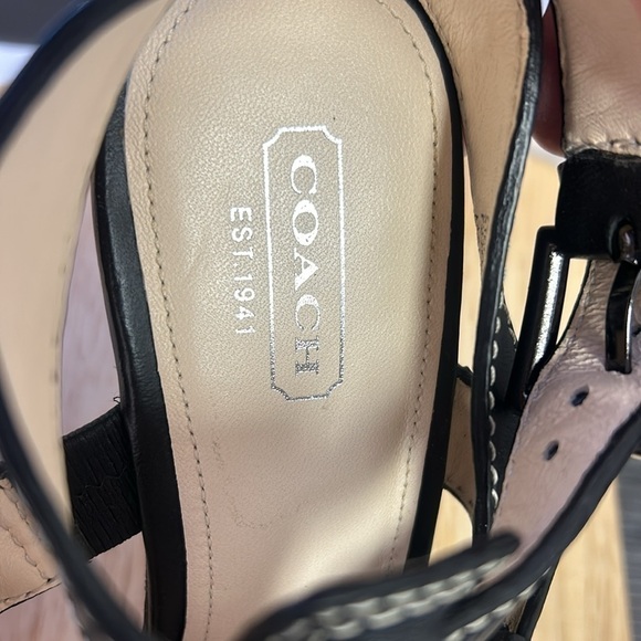 Coach Stefanie Vachetta T-Strap Ankle Leather Sandals Wooden Platform He… - Picture 3 of 8